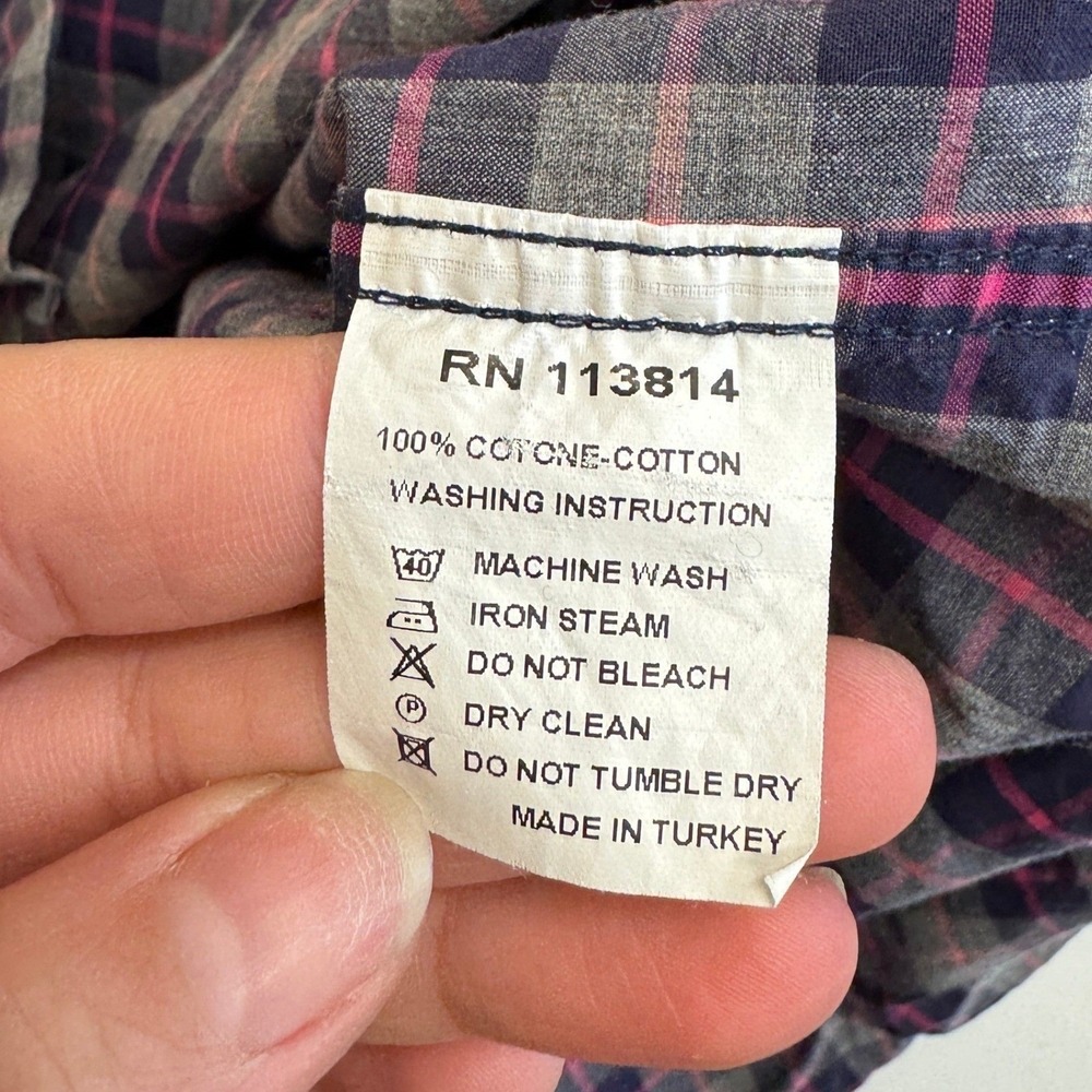 Billy Reid Shirt Mens Medium Gray Pink Plaid Button Down Preppy Designer Luxury - Picture 5 of 8